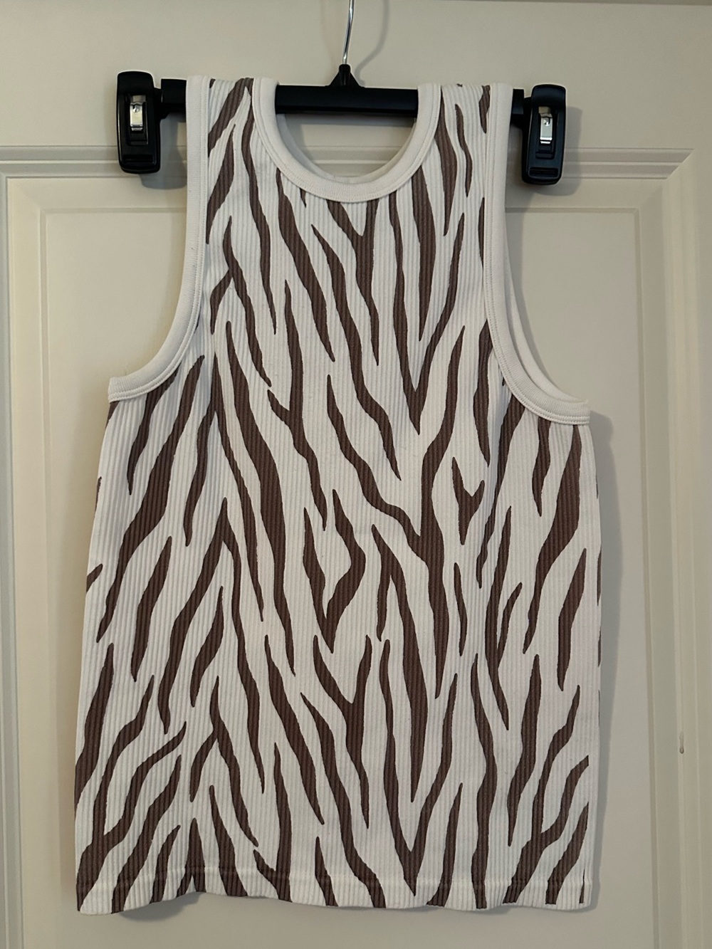 LC Lauren Conrad White Tank Top with Brown Zebra Print